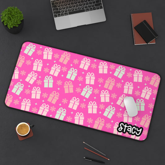 Personalized Pink Christmas Gift-Themed Desk Mat