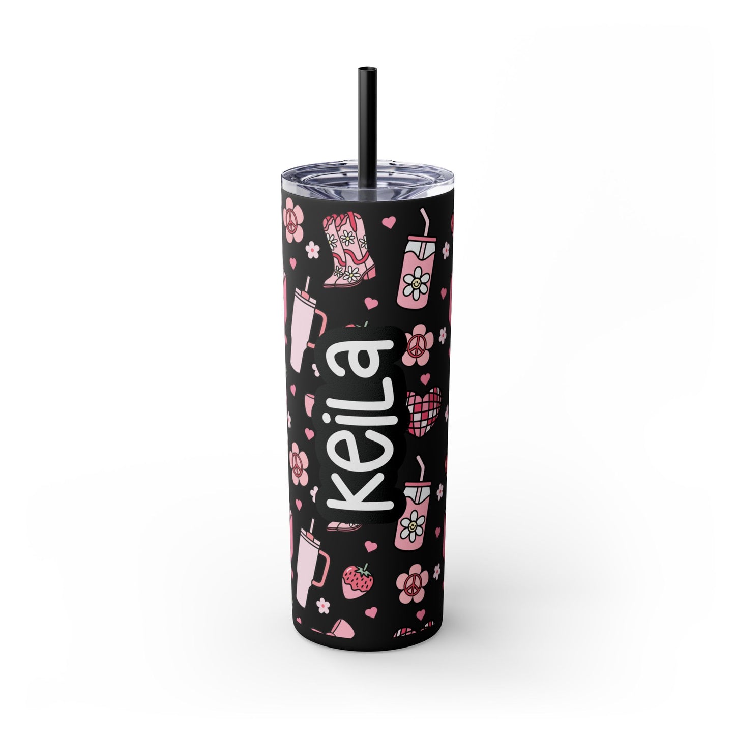 Personalized Girly Skinny Tumbler with Straw, 20oz