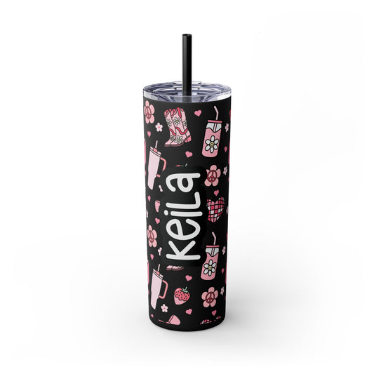 Personalized Girly Skinny Tumbler with Straw, 20oz
