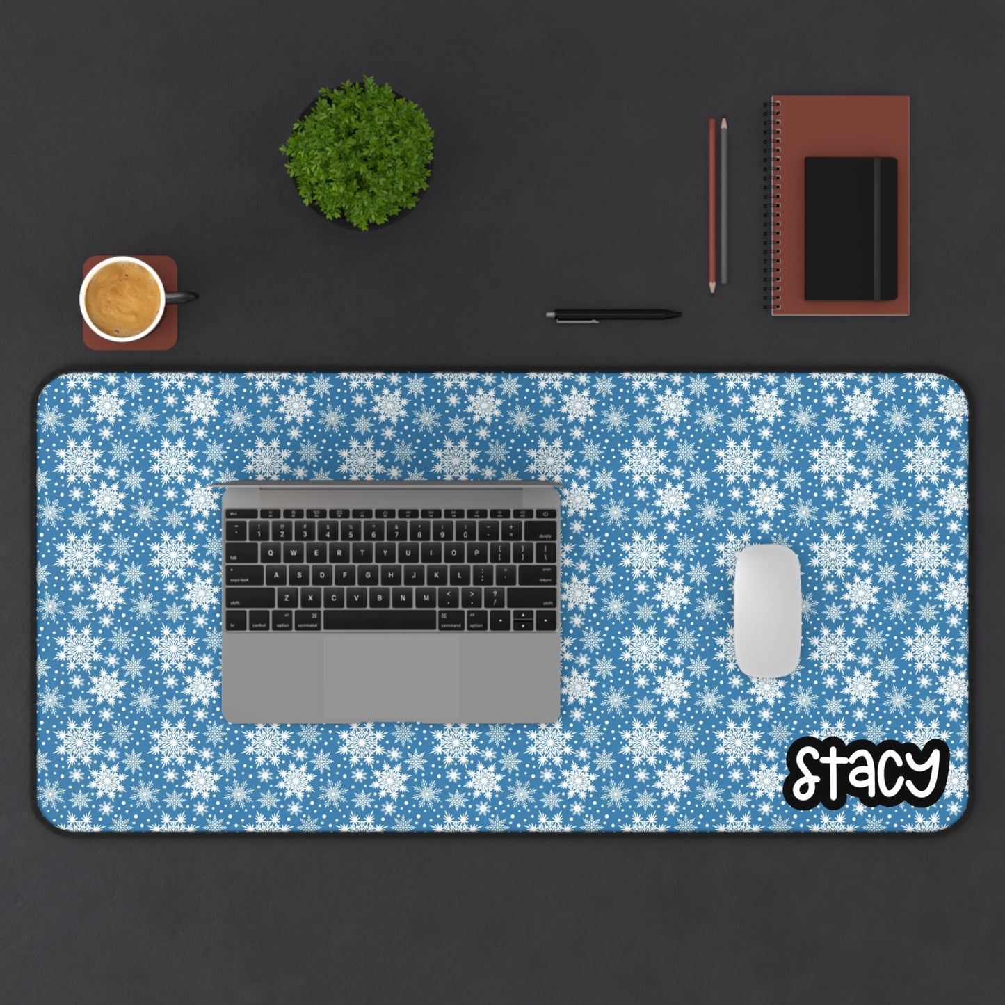 Blue & White Winter Wounderland Desk Mat