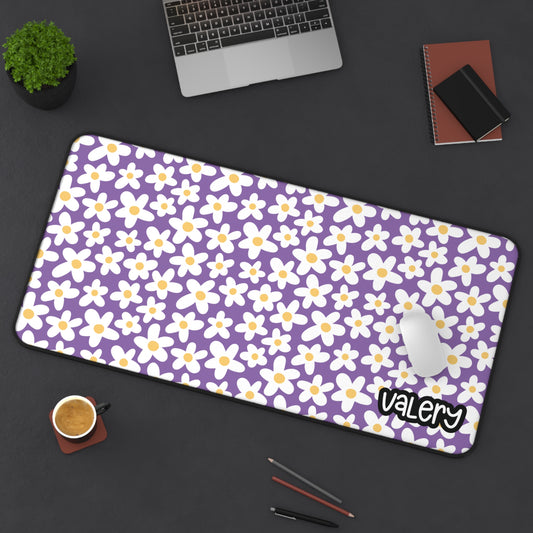 Personalized Daisies Floral Desk Mat Purple | Cute Desk Pad