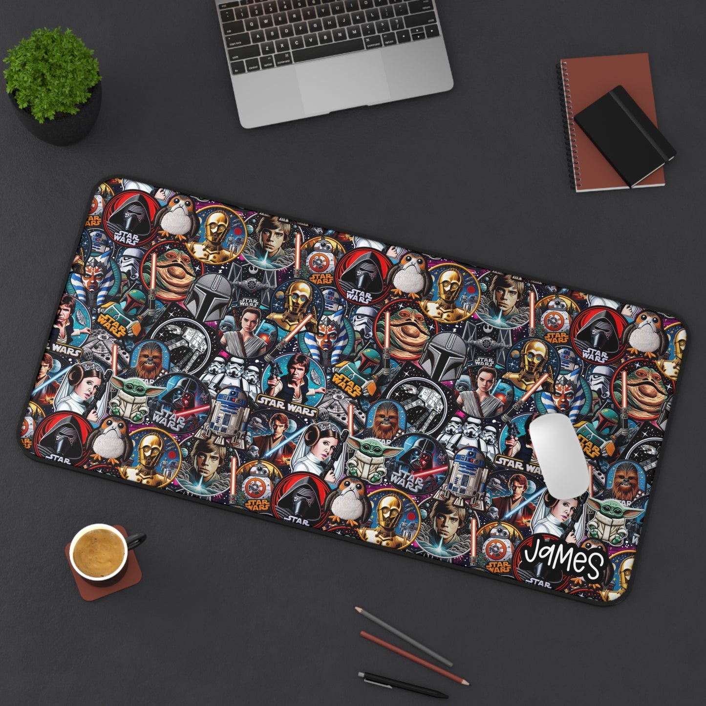Star Wars Collage Gaming Desk Mat — Customizable Name