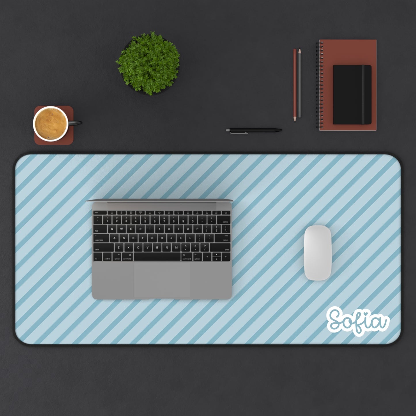 Blue Pastel Stripes Desk Mat | Boho Themed Desk Mat |Personalized Desk Mat, Custom Office Accessory, Workspace Decor, Gift for Students, Desk Organization, Home Office