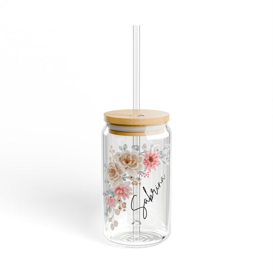 Personalized Glass Cup, 16oz | With Lid & Straw