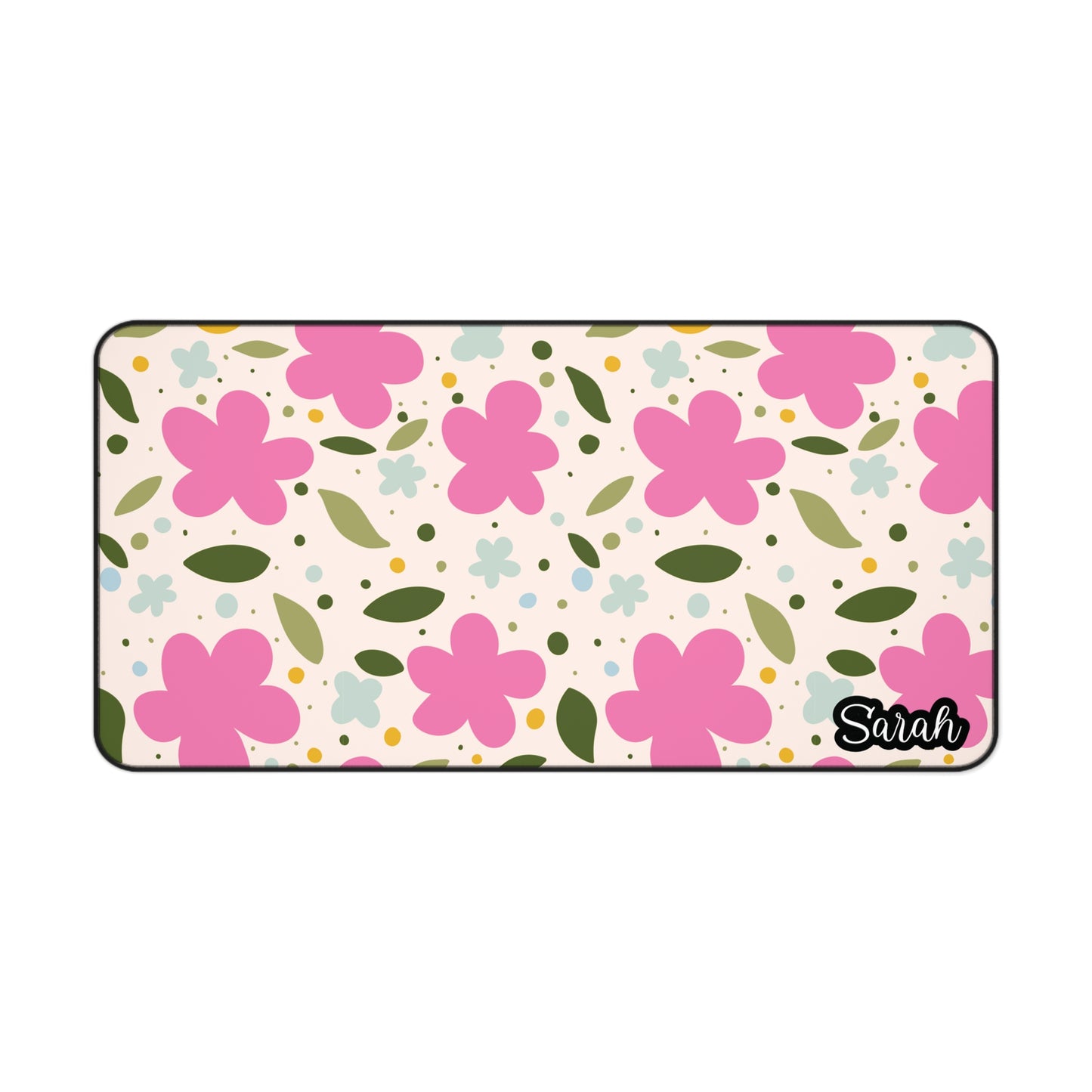 Personalized Pink Flowers and Leaves Desk Mat | Cute Desk Pad