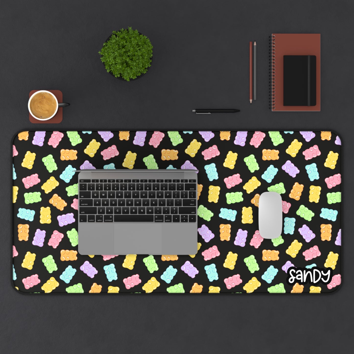 Gummy Bear Pattern Desk Mat (black) | Colorful Candy Mouse Pad for Cute Gaming & Office Desks | Valentine Desk Mat