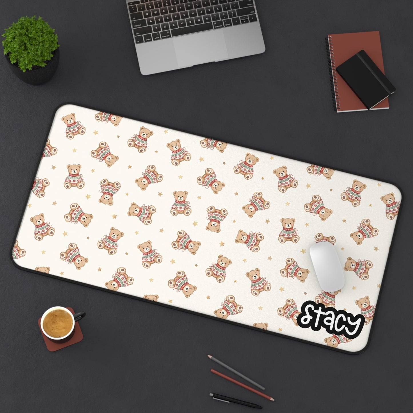 Personalized Holiday Bear Pattern Desk Mat for Cozy Workspaces