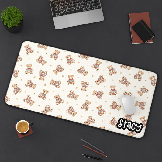Personalized Holiday Bear Pattern Desk Mat for Cozy Workspaces