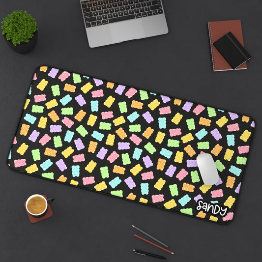 Gummy Bear Pattern Desk Mat (black) | Colorful Candy Mouse Pad for Cute Gaming & Office Desks | Valentine Desk Mat