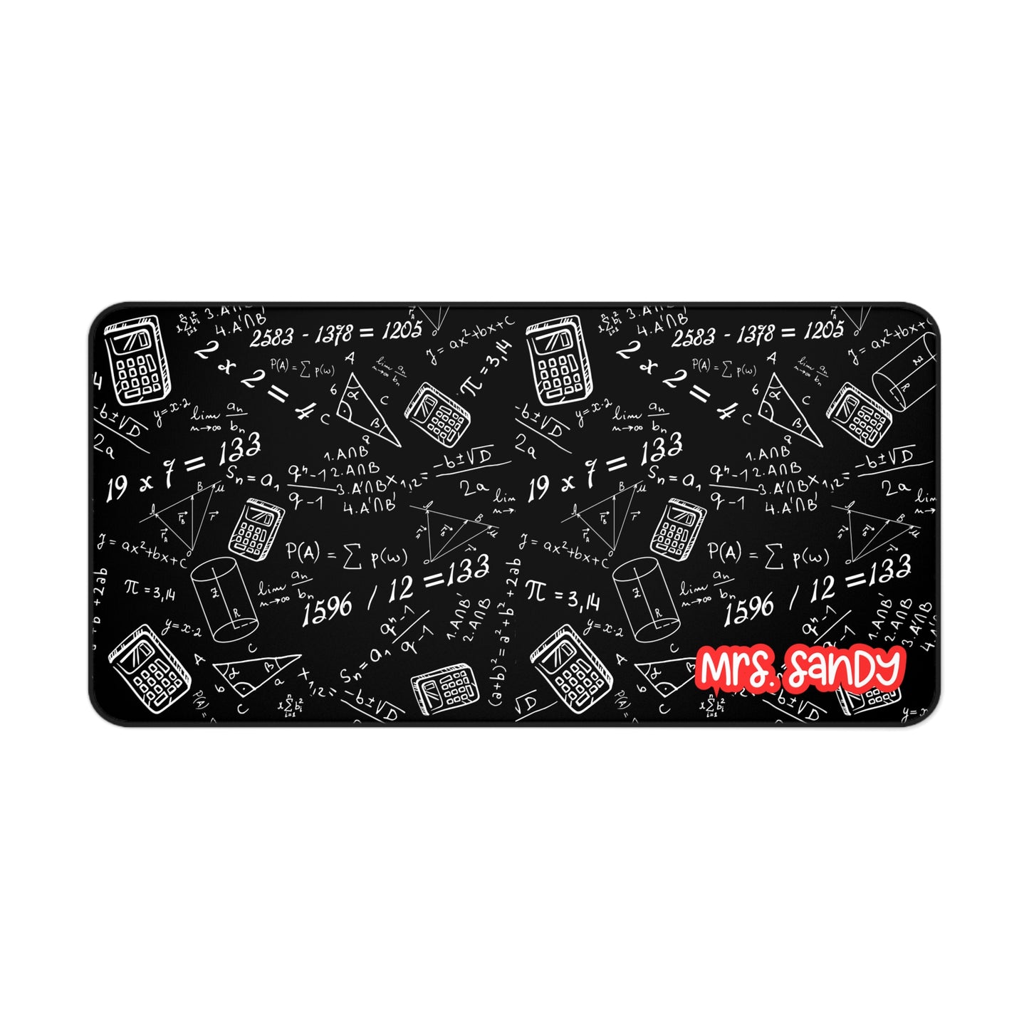 Math Teacher Desk Mat — Black Chalkboard Equations Design Desk Mat