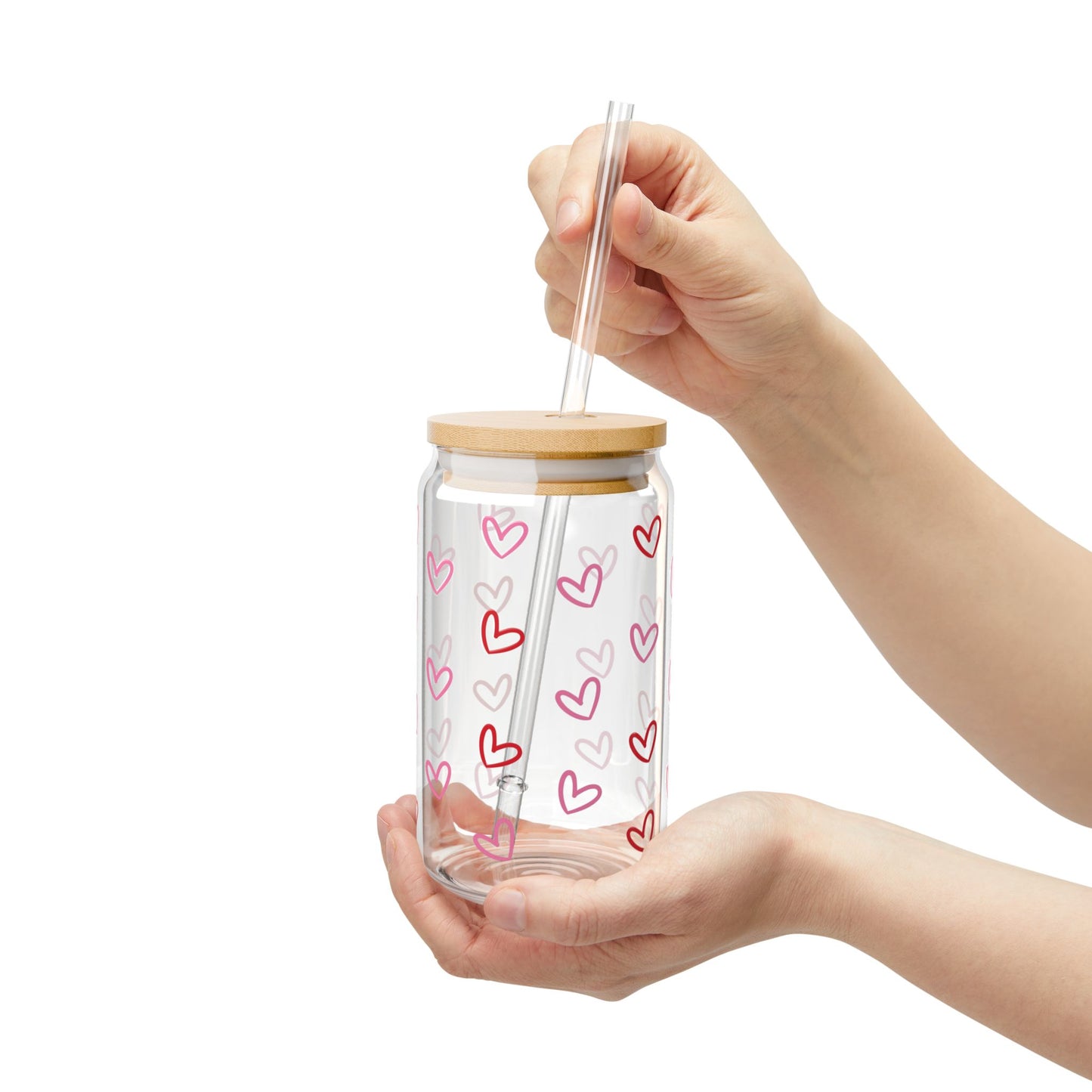 Valentine’s Glass Cup, 16oz | With Lid & Straw