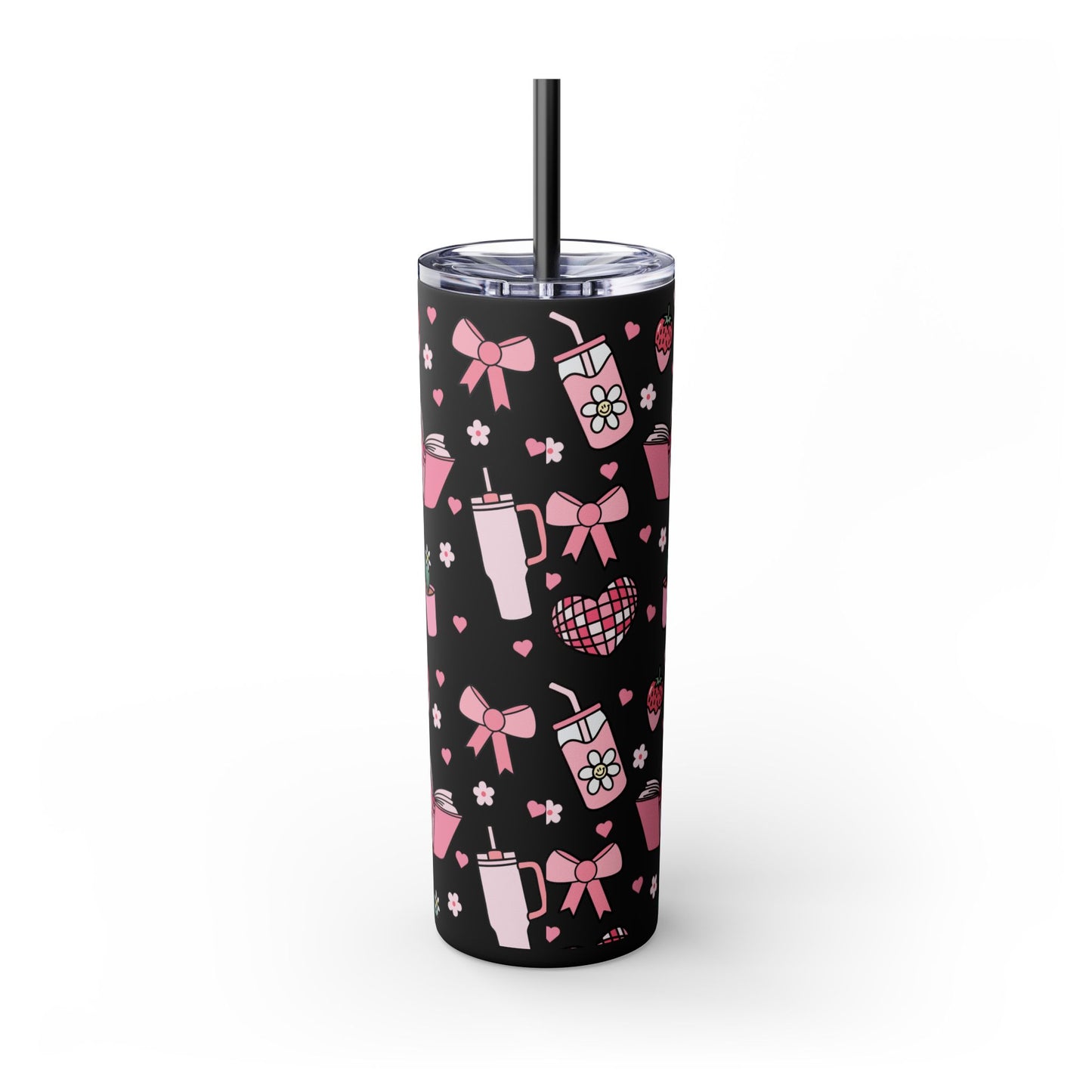 Personalized Girly Skinny Tumbler with Straw, 20oz