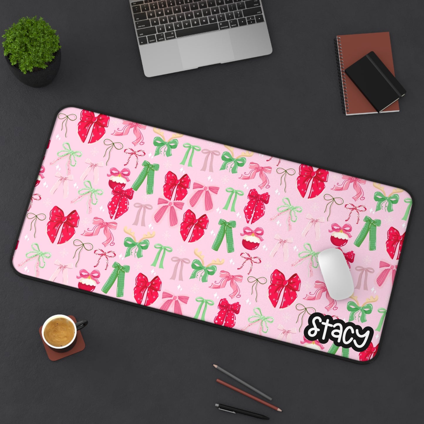 Coquette Christmas Bows Pink Desk Mat
