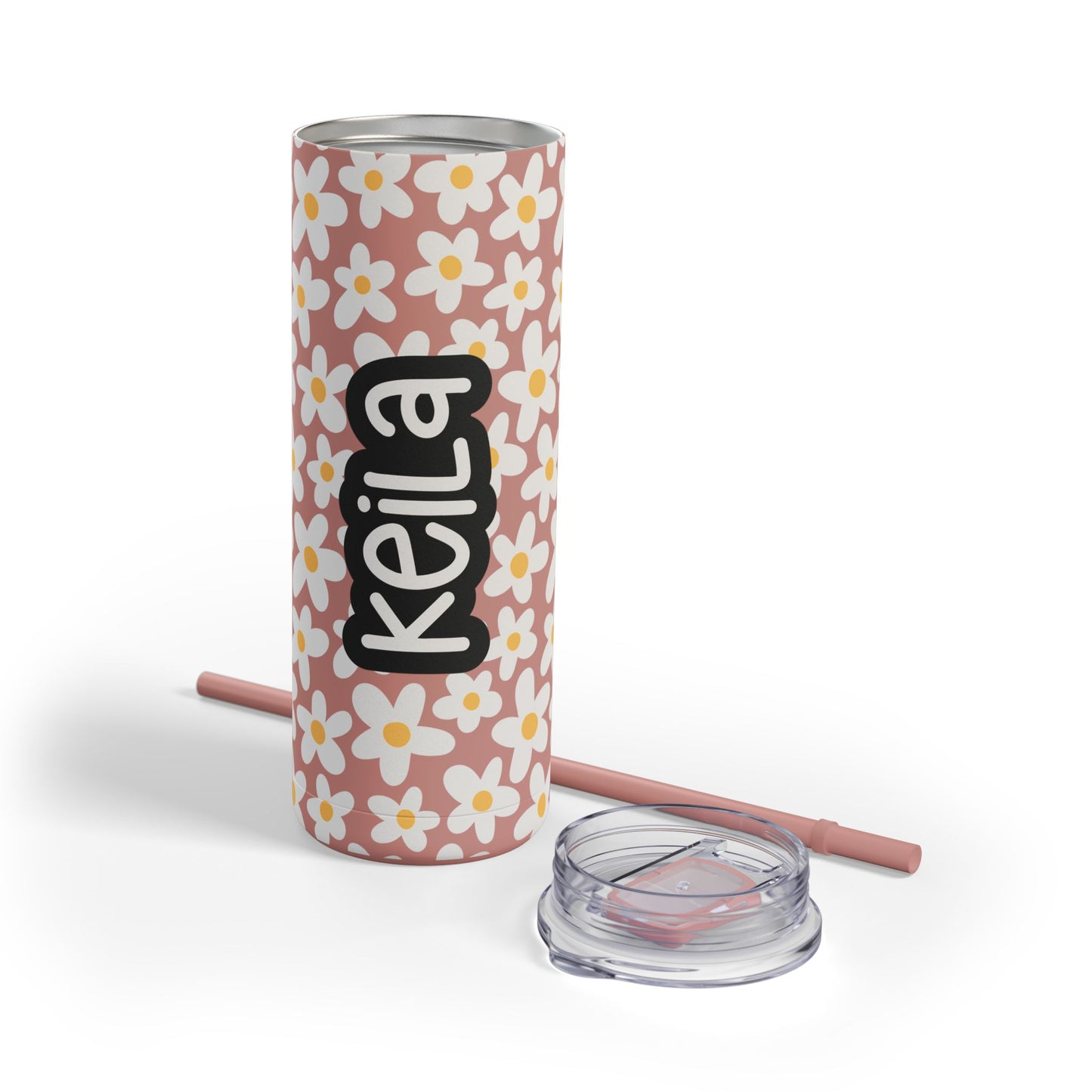 Personalized Retro Flowers Skinny Matte Tumbler, 20oz