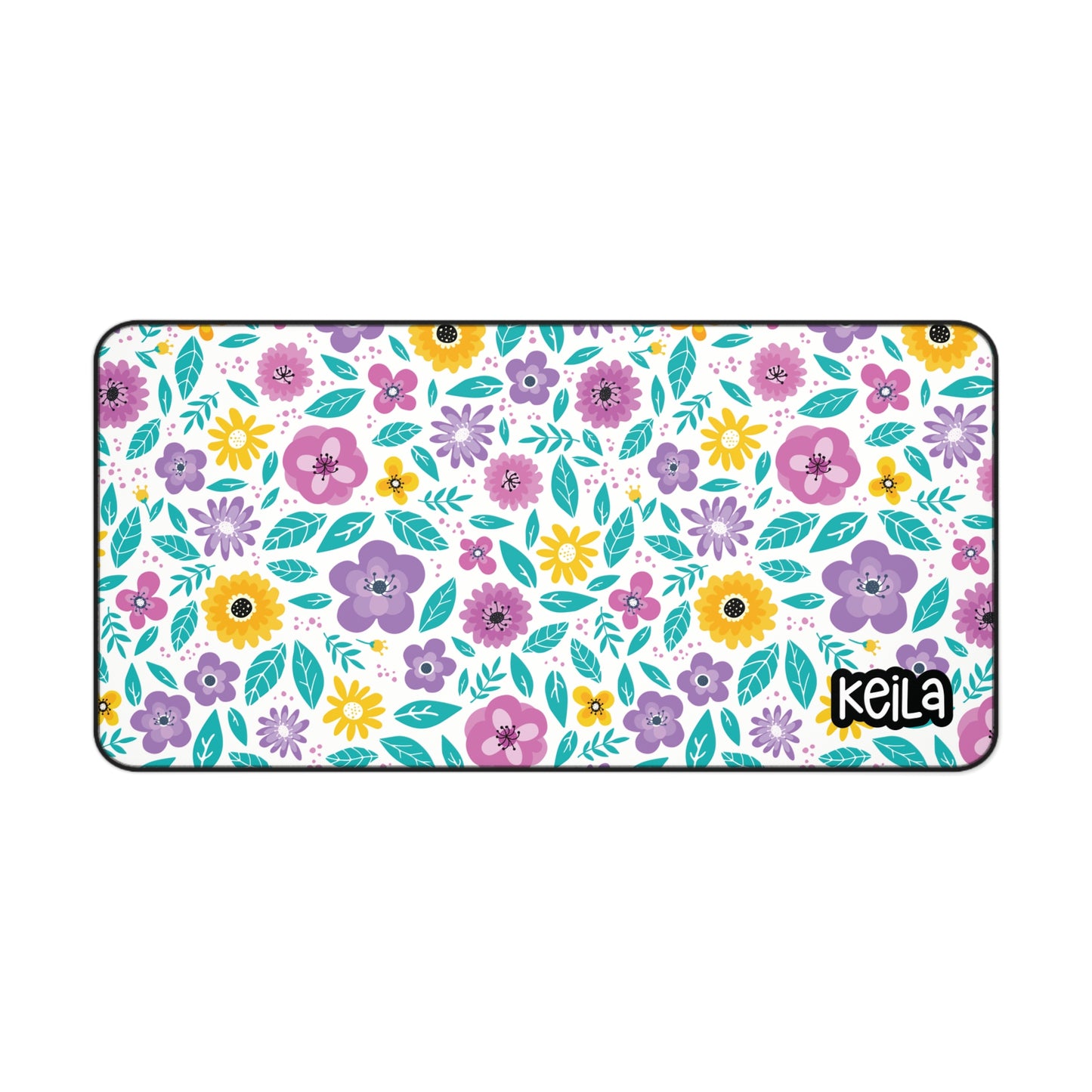 Personalized Pink and Purple Flowers Desk Mat | Cute Desk Pads