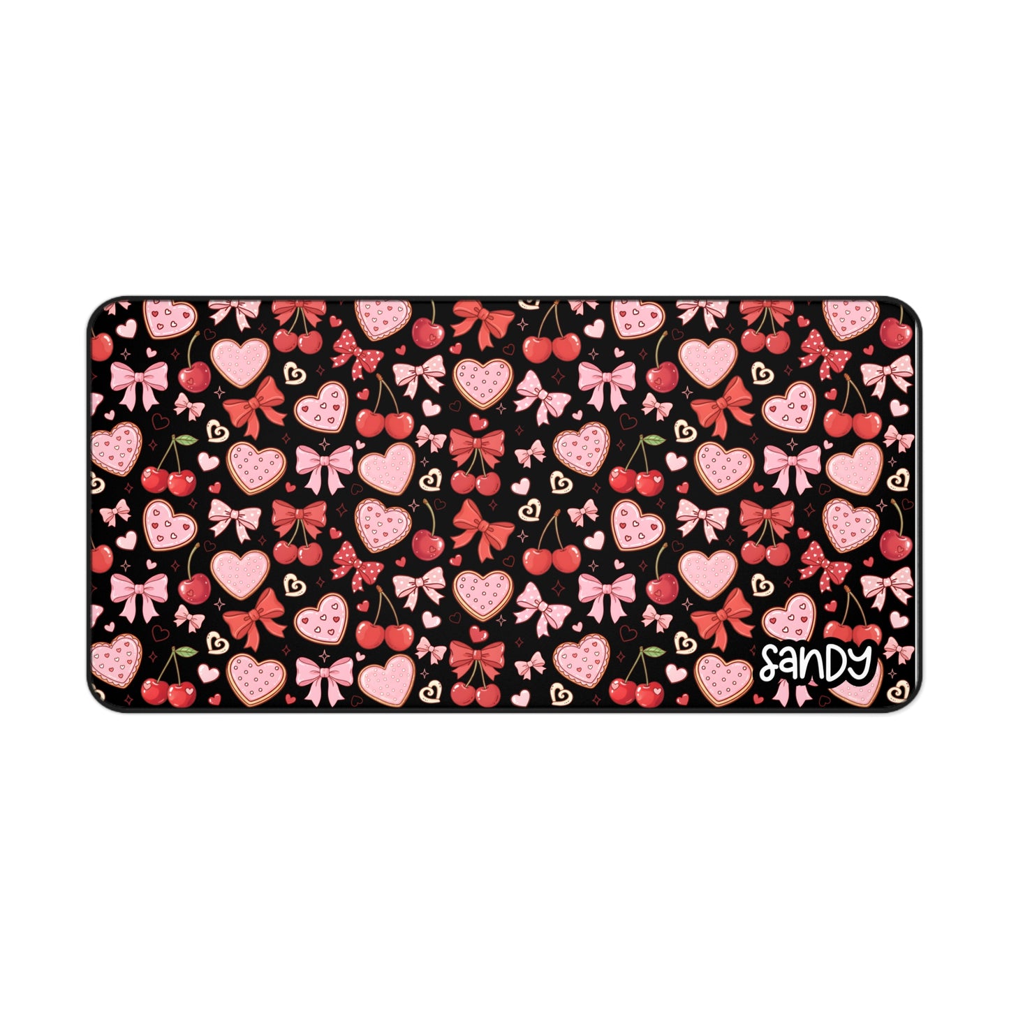 Valentine Hearts Desk Mat (black) — Pink & Red Heart Pattern Mouse Pad