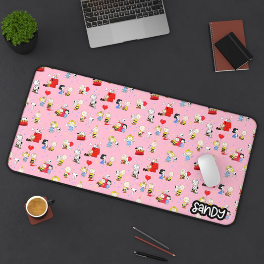Cute Pink Snoopy & the Gang Desk Mat — Snoopy Patterned Gaming/Work Mouse Pad