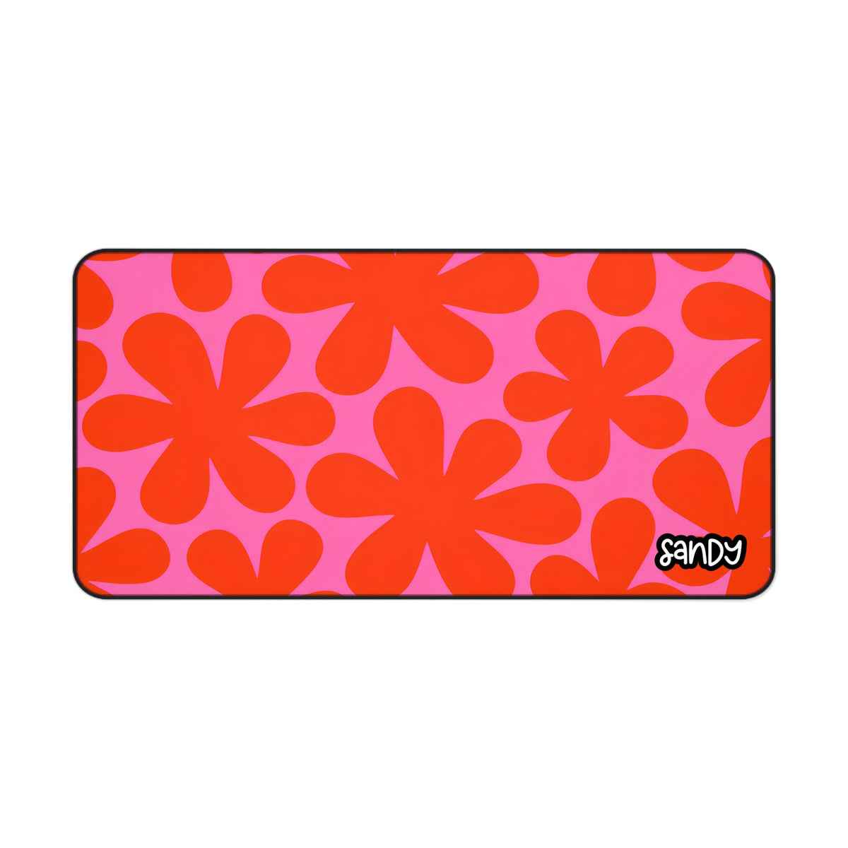 Retro Flower Desk Mat — Pink & Red Daisy Pattern Mouse Pad