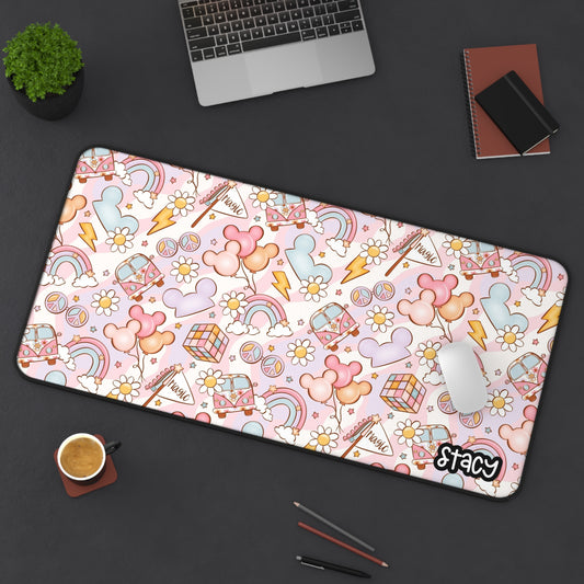 Pink Retro Desk Mat Disney Themed Desk Mat, Colorful Mousepad for Home Office, Gamer Desk Accessories, Gift for Kids, Office Decor