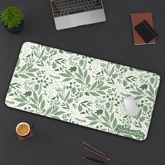 Green Botanical Desk Mat — Leaf Pattern Mouse Pad