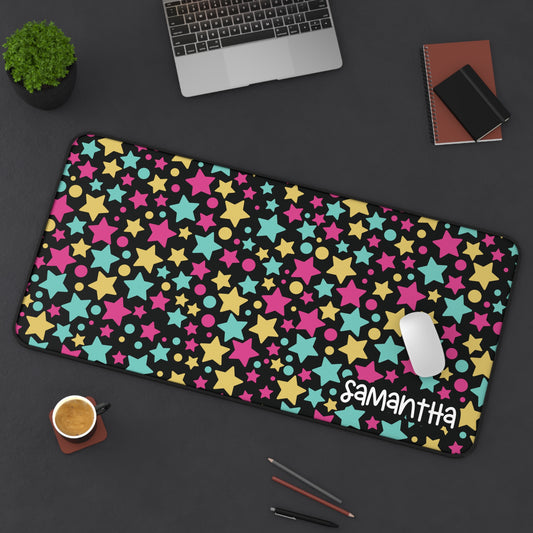 Personalized Colorful Stars Desk Mat Black | Cute Desk Pad