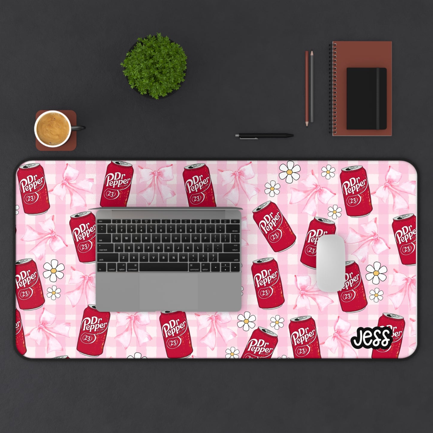 Soda Can Pink Gingham Desk Mat | Customizable CHOOSE YOUR FAVORITE SODA