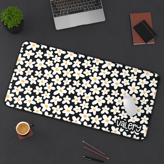 Personalized Daisies Floral Desk Mat Black | Cute Desk Pad