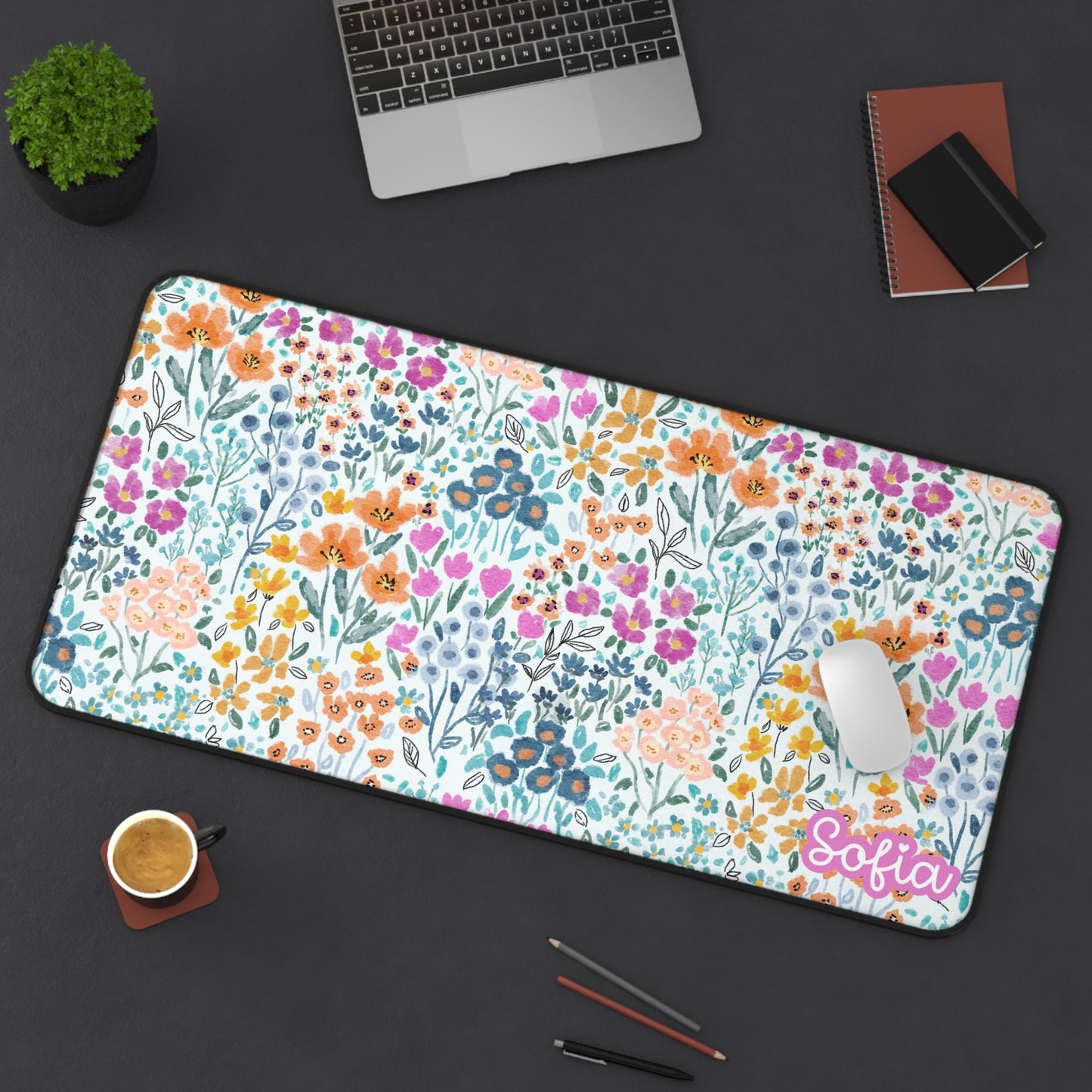 Floral Personalized Desk Mat, Office Decor, Customized Mouse Pad, Gift for Her, Beautiful Workspace Accessory, Computer Stationery