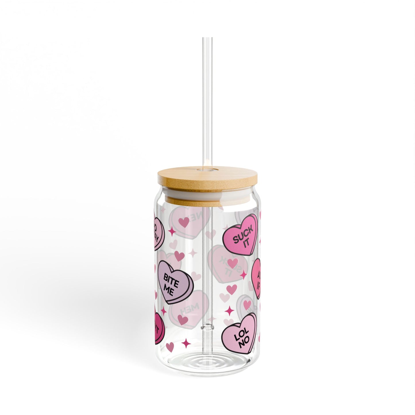 Valentine’s Glass Cup, 16oz | With Lid & Straw