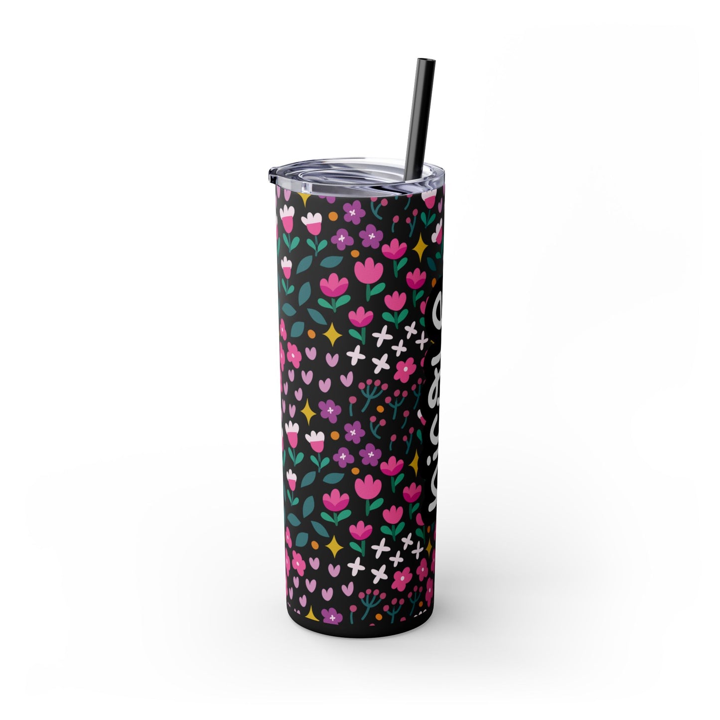 Personalized Floral Skinny Tumbler with Straw, 20oz