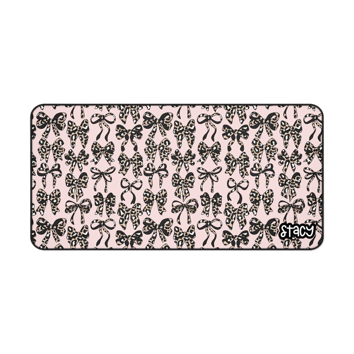 Pink Cheetah Bows Desk Mat — Girly Animal Print Mouse Pad with Name - Leopard Bows Mouse Pad