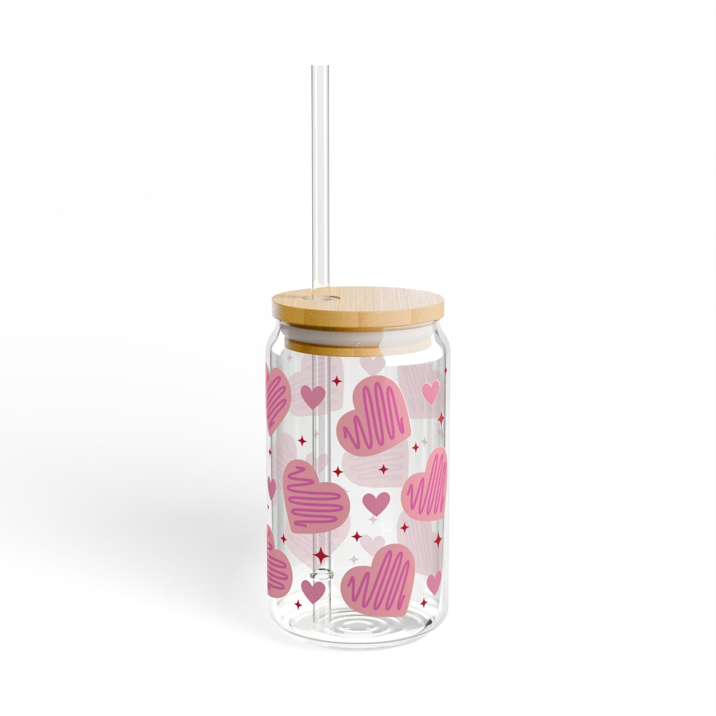 Pink Valentine’s Glass Cup, 16oz | With Lid & Straw