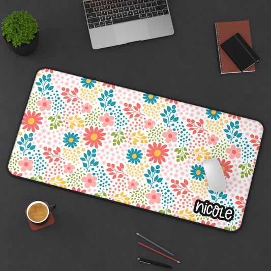 Floral Personalized Desk Mat - Colorful Workspace Decor