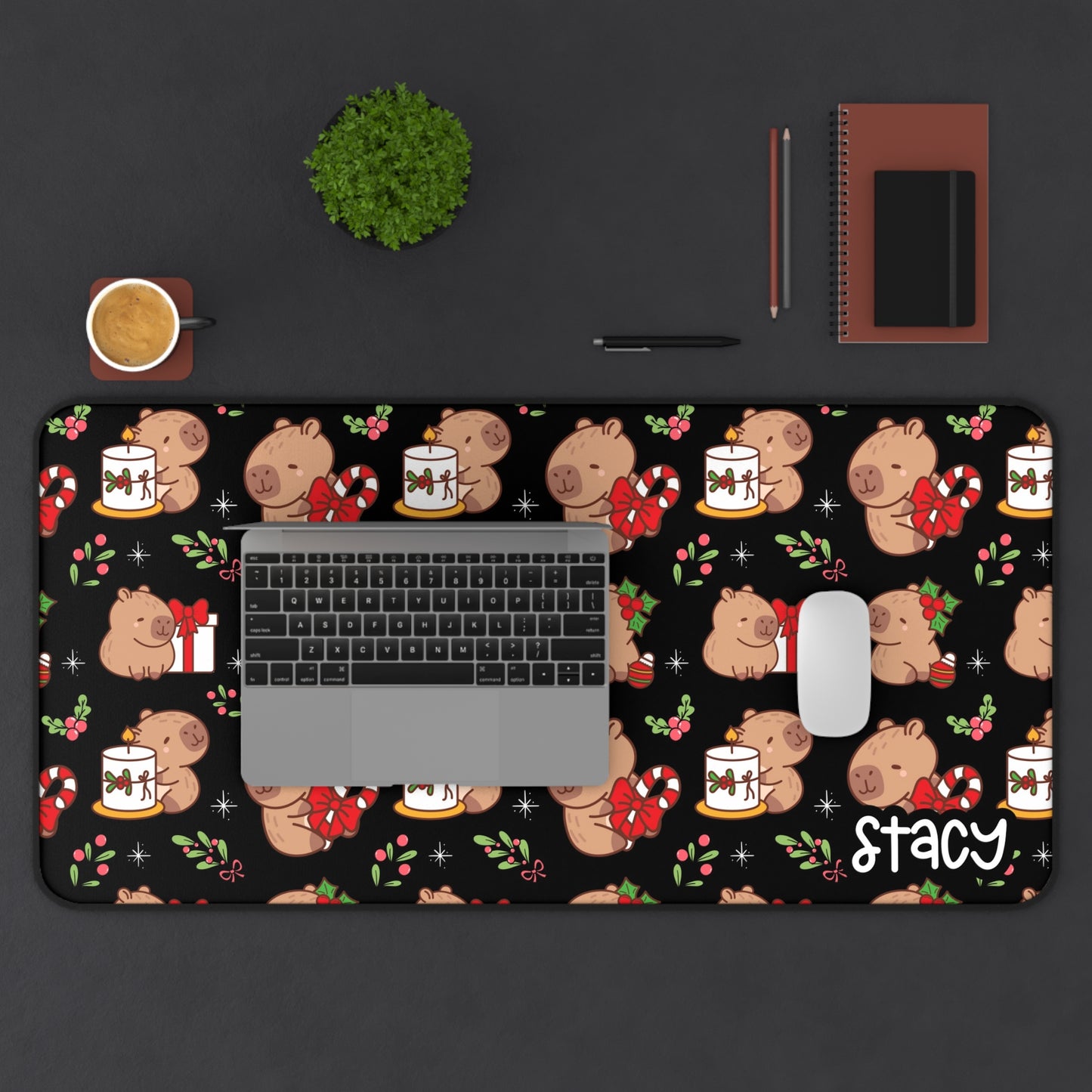 Cute Christmas Capybara Desk Mat with Personalization