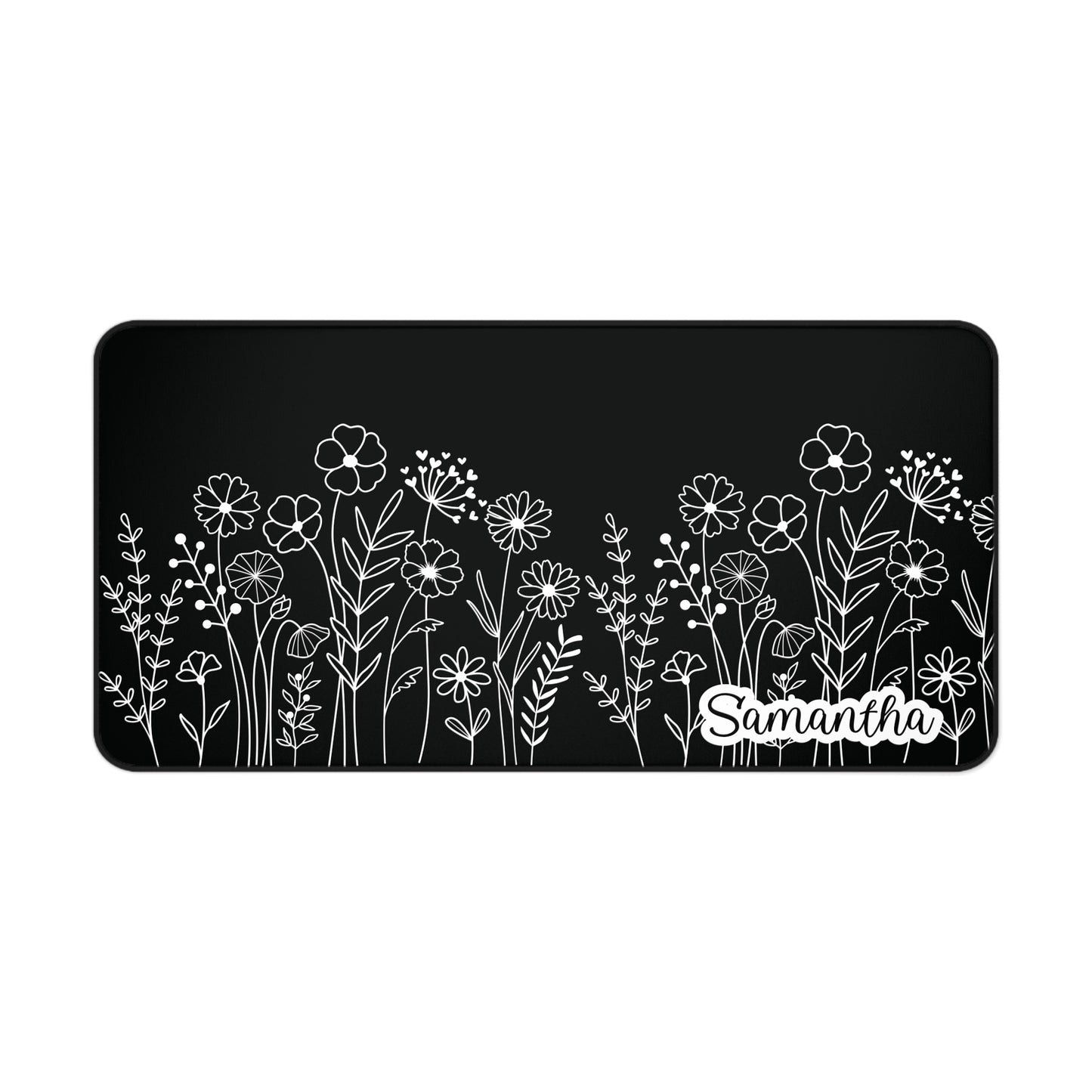 Minimalist Flower Field Personalized Desk Mat Black | Personalized Desk Mat | Cute Desk Pad