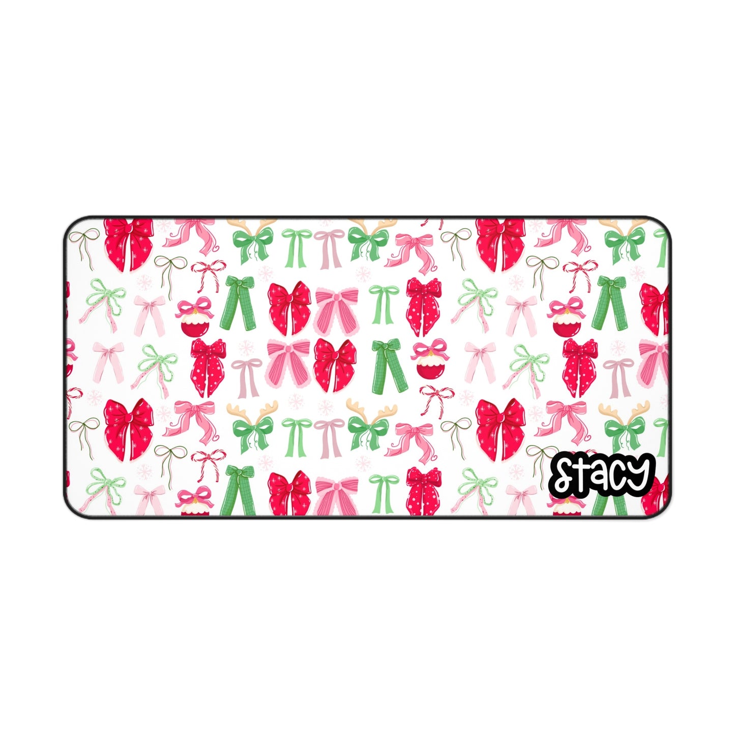 Coquette Christmas Bows Desk Mat (white) - Personalized with Name