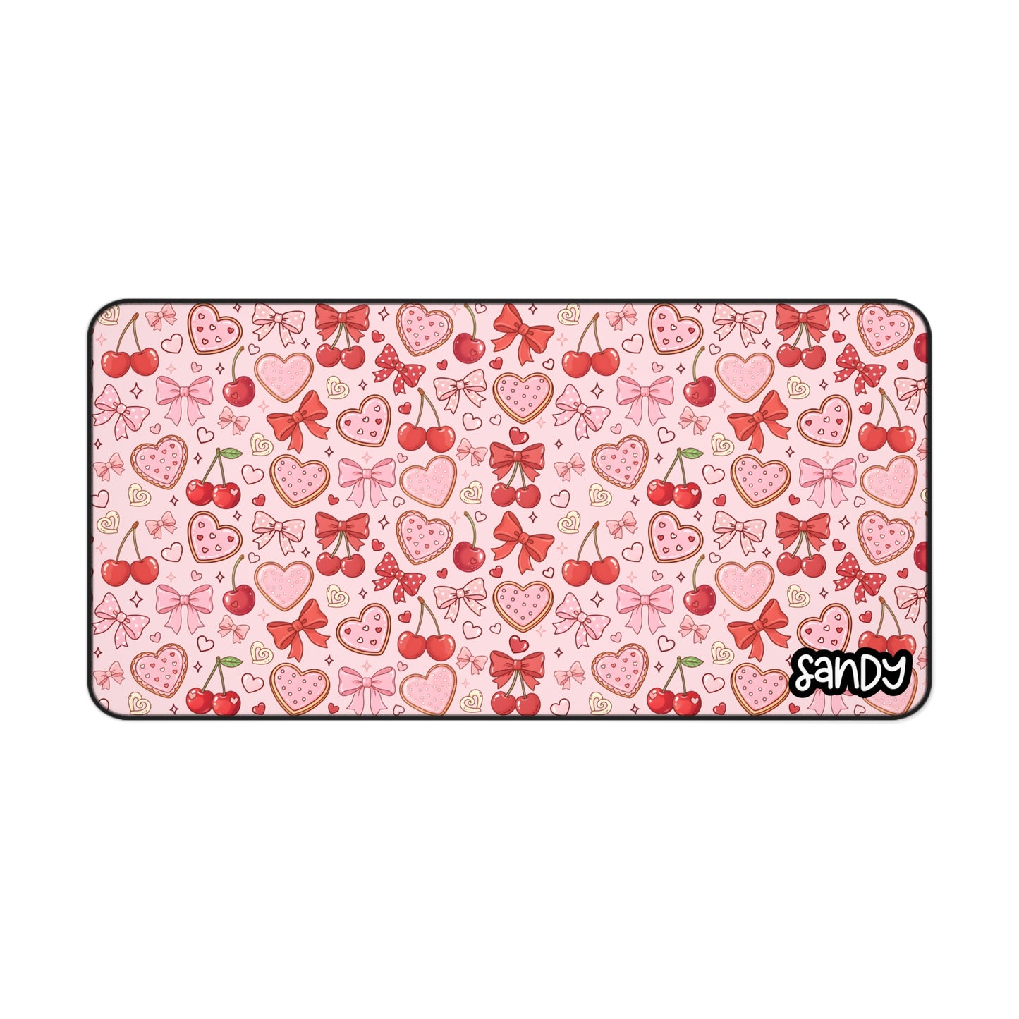 Pink Cherry & Hearts Desk Mat — Cute Valentine Gaming Mouse Pad