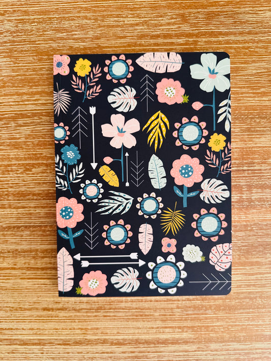 Boho Flowers Navy Blue Softcover Journal | Junk Journal | 200 pages