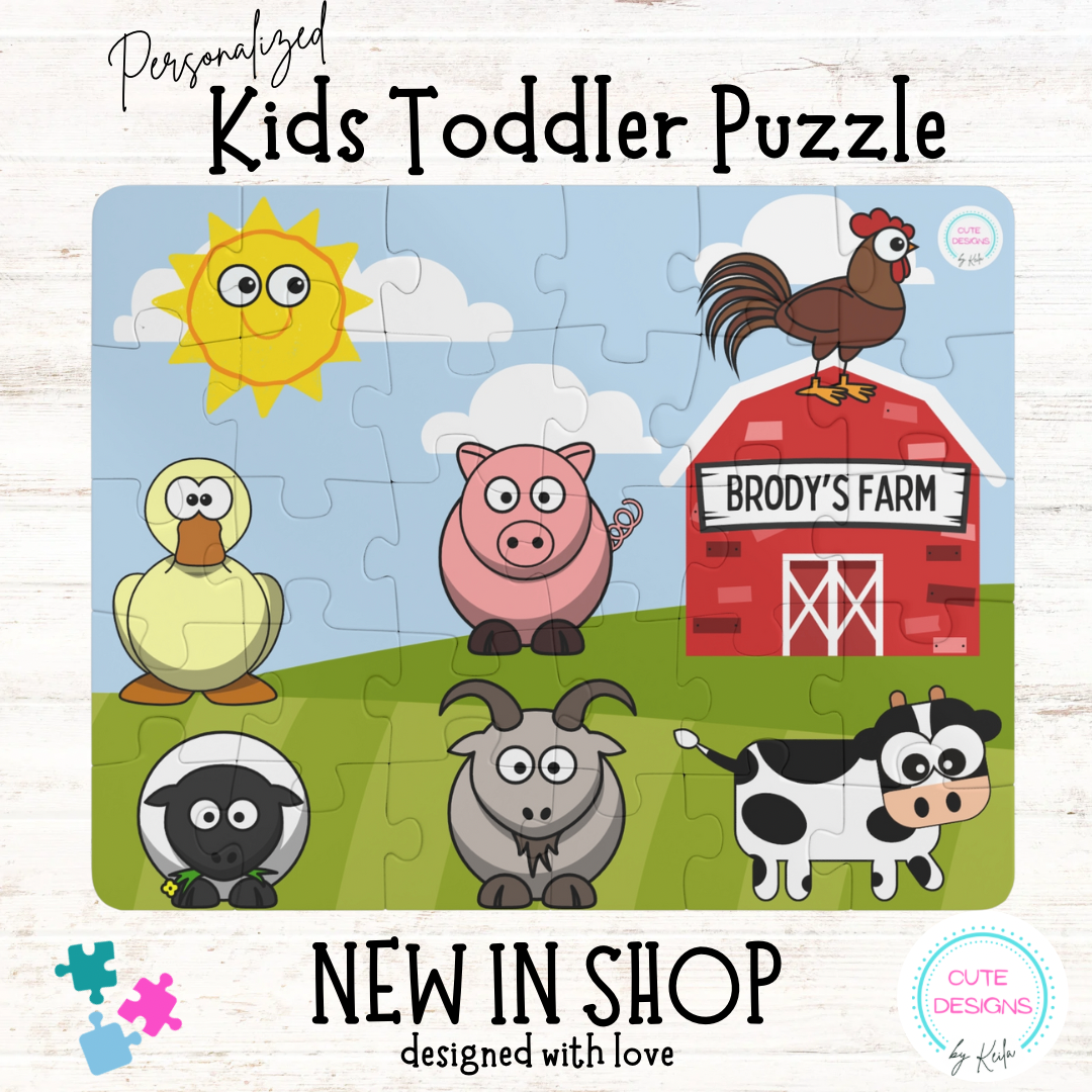 Personalized Kids' Toddler Puzzle, 30-Piece Farm Animals