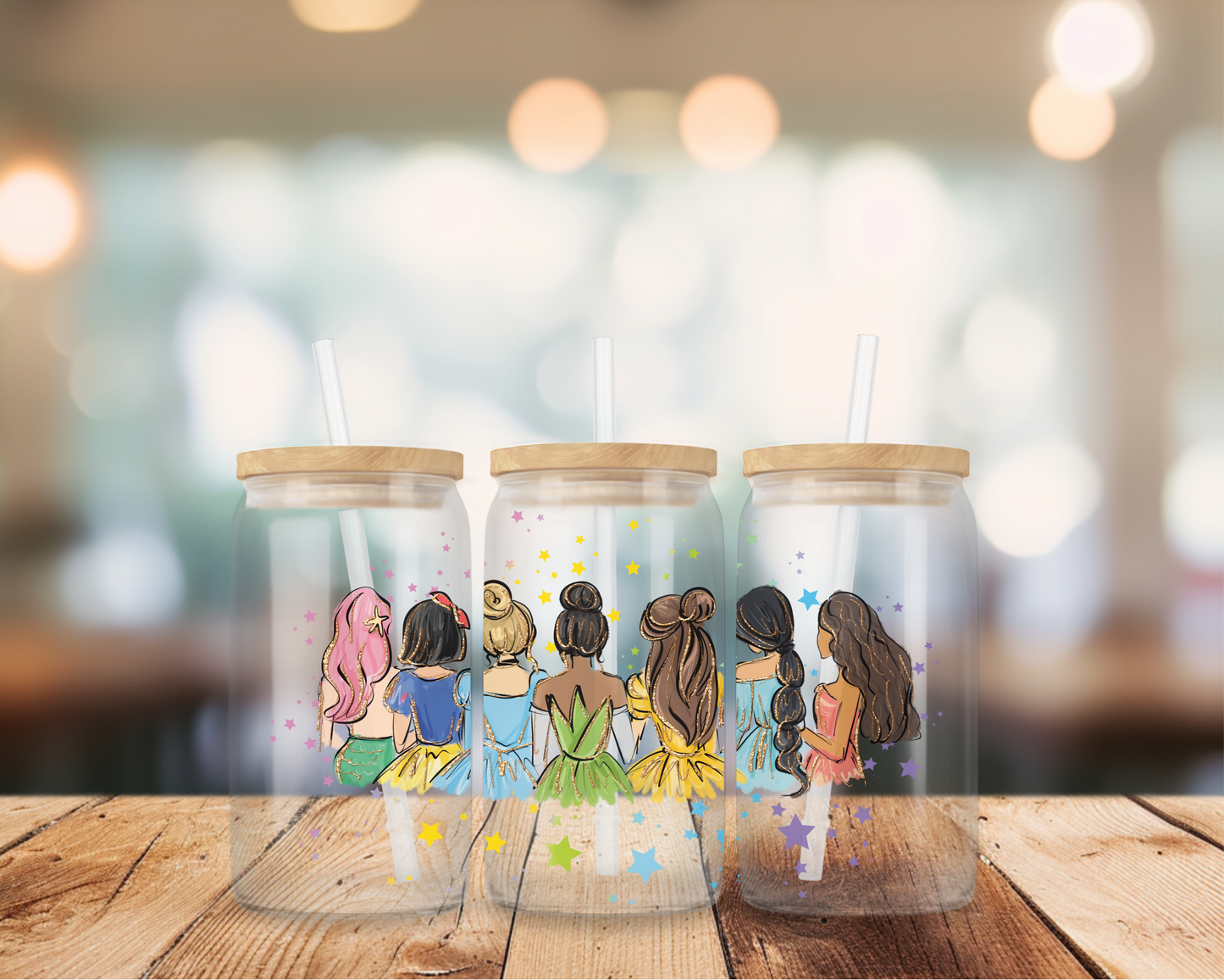 Disney Princess Glass Cup, 16oz | With Lid & Straw