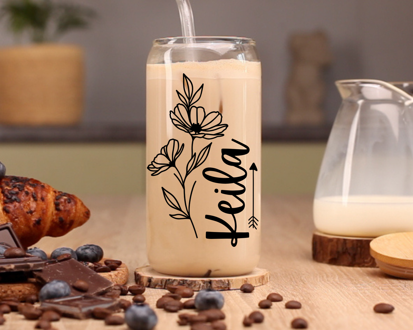 Personalized Glass Cup, 16oz | With Lid & Straw