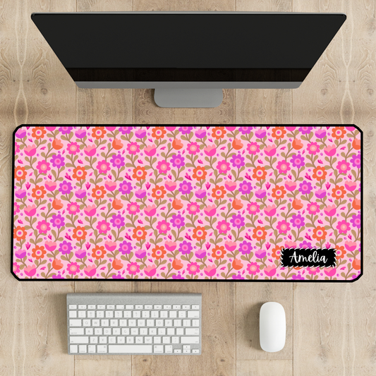 Personalized Pink Flowers Desk Mat | Cute Desk Pad