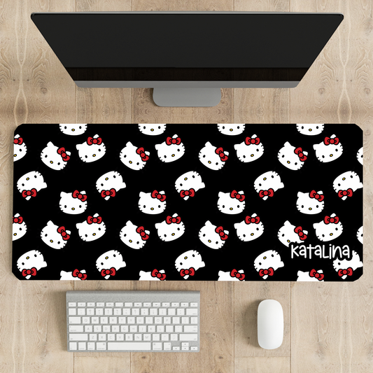 Personalized Hello Kitty Desk Mat Black | Cute Desk Pads