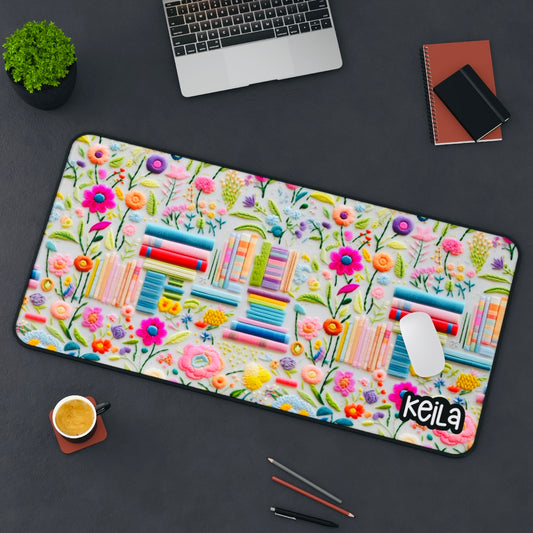 Personalized Bookish 3D Floral Desk Mat