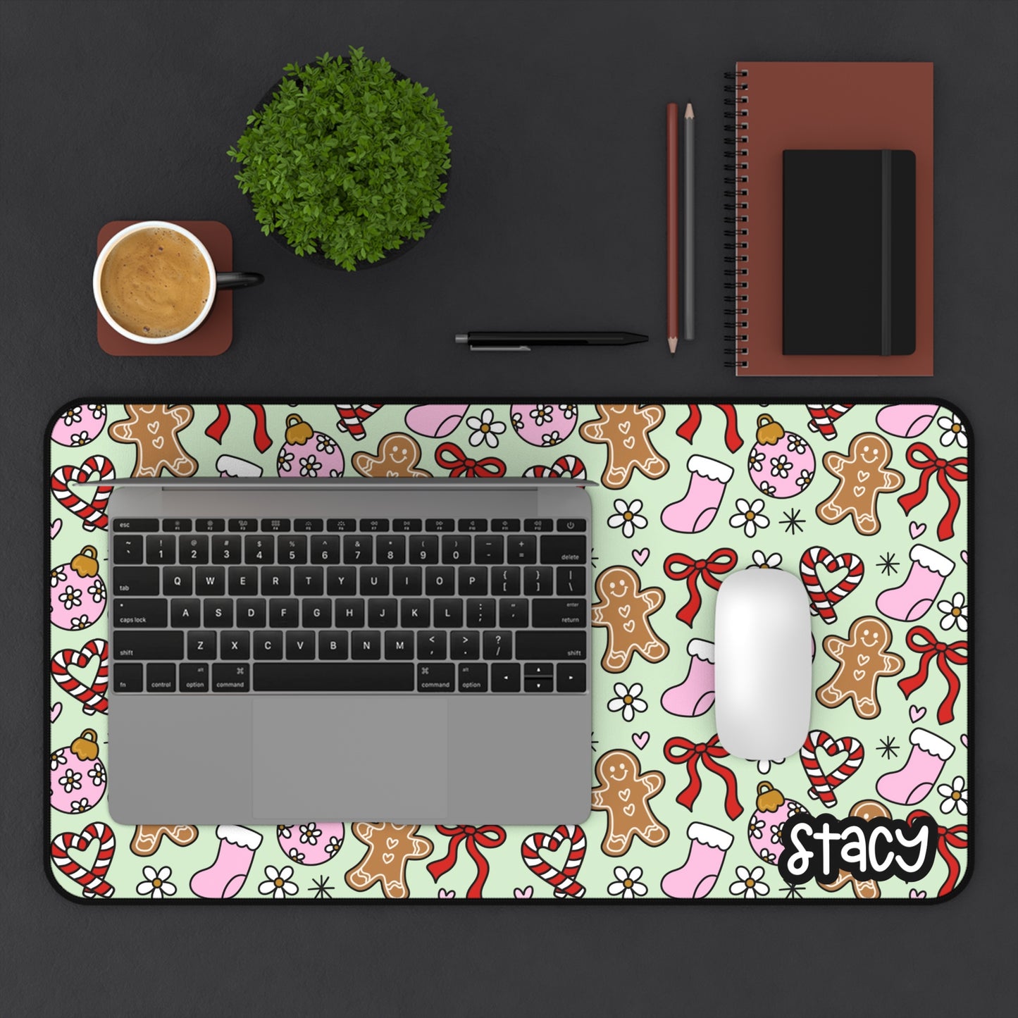 Holiday-Themed Desk Mat with Gingerbread and Candy Design