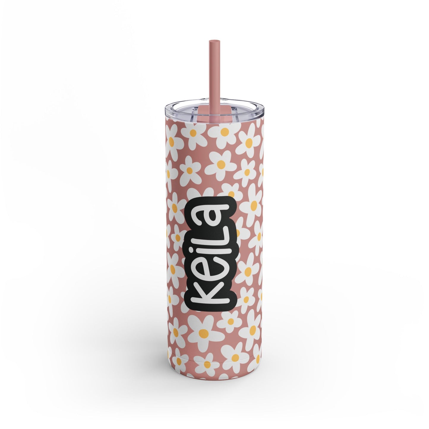 Personalized Retro Flowers Skinny Matte Tumbler, 20oz