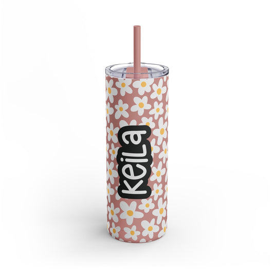 Personalized Retro Flowers Skinny Matte Tumbler, 20oz