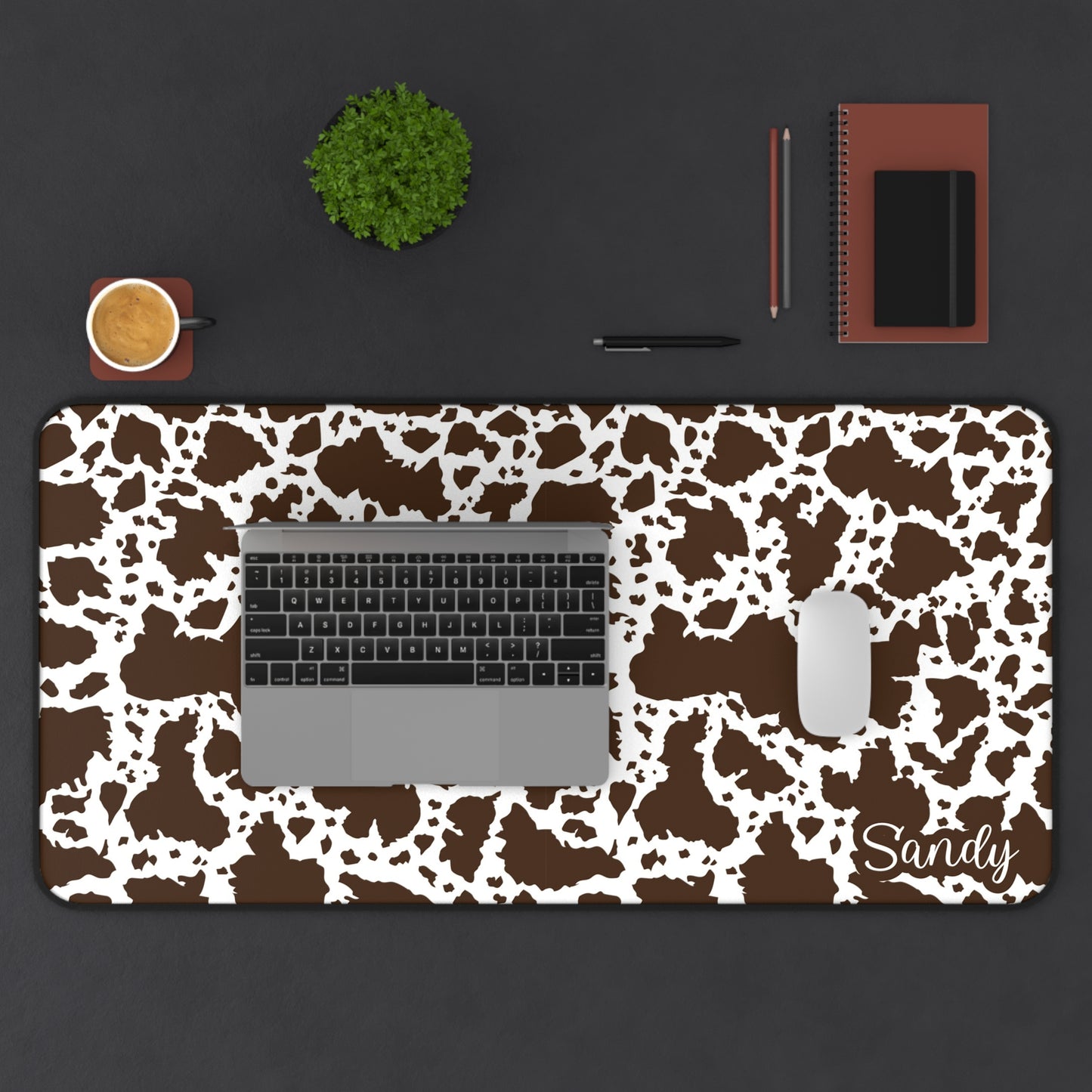 Brown Cow Print Desk Mat — Personalized Cowhide Pattern Mouse Pad