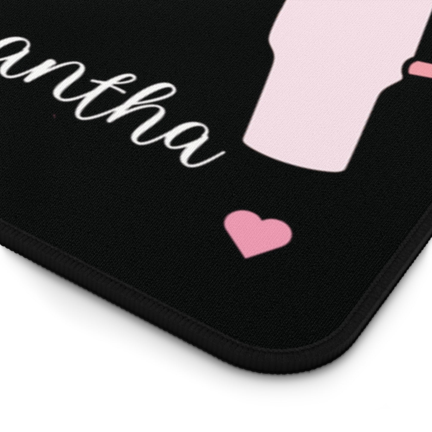 Custom Pink & Black Aesthetic Desk Mat – Personalized Name | Pink Cowgirl Boots, Books, Bows & Blossoms Design