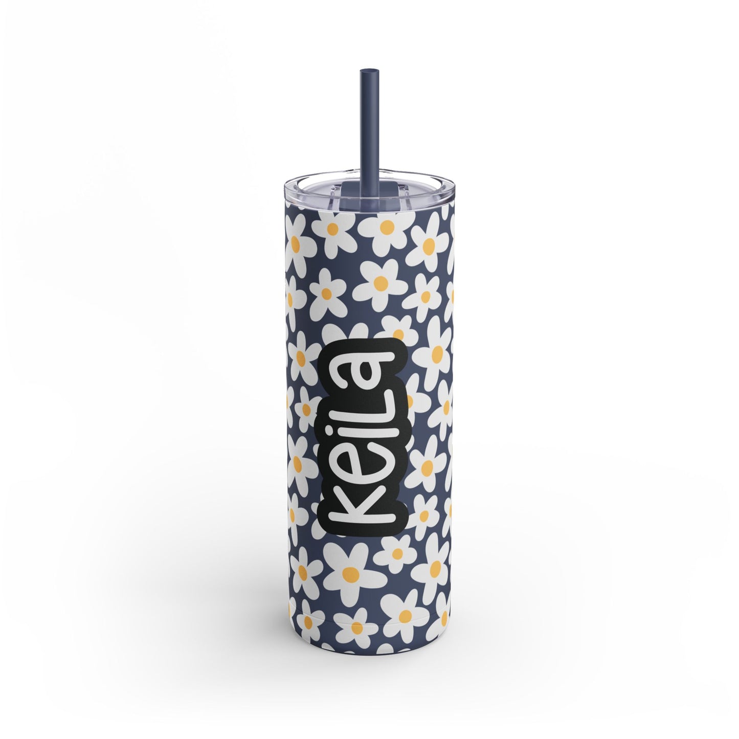 Personalized Retro Flowers Skinny Matte Tumbler, 20oz